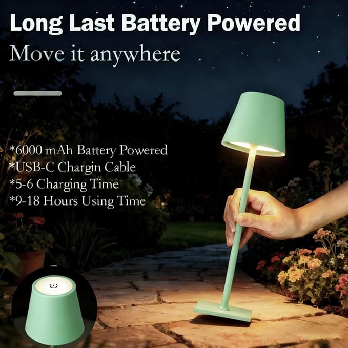 Green Rechargeable Table Lamp Set of 2,Cordless Lamps-6000mAh Battery Operated-Small Touch Lights for Table,Portable Lamps,Tabletop Lamp,Battery Powered Lamp,lampara recargable para apagones