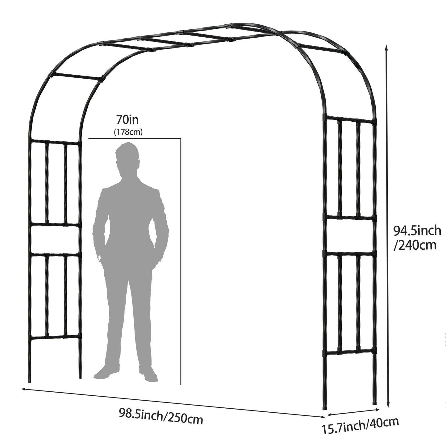 OnlyGarden Garden Arch Trellis, Trellis Arch for Climbing Plants Outdoor, 8.2 x 7.9FT Metal Full Garden Arbor, Garden Trellises for Patio Lawn Backyard, Large Archway Decoration Black 98.4" x 94.5in