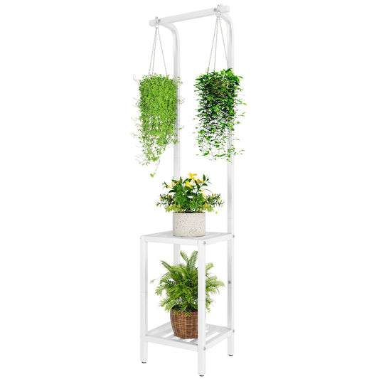 IBUYKE 67 Inch Tall Plant Stand Indoor Outdoor, 3 Tier Metal Hanging Plant Shelf for Multiple Plant, Heavy Duty Plant Holder Flower Stand for Living Room Patio Balcony Garden, White TMJ076W