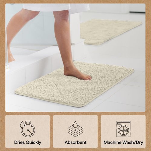 GORILLA GRIP Bath Rug Mat - Thick Absorbent Chenille | Quick-Dry Microfiber, 44x26, Dusty Cloud