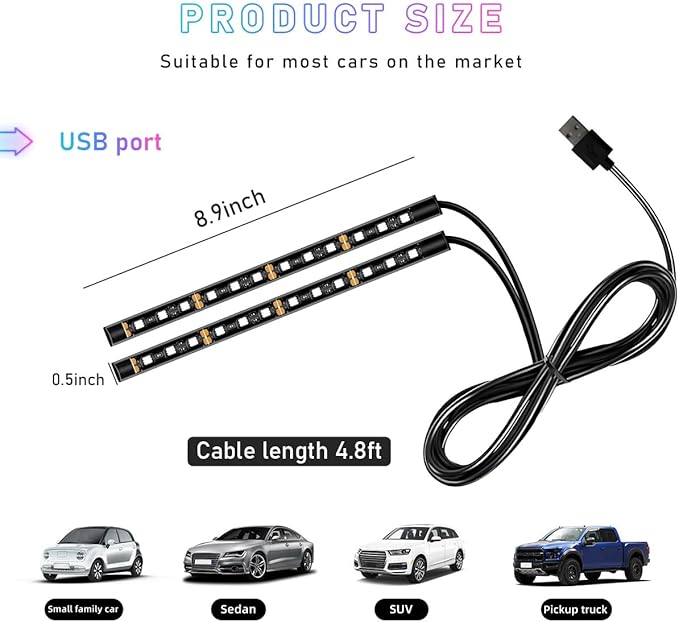 Car LED Strip Light, 24 LED RGB Auto Interior Atmosphere Lights, USB Vehicle Under Dash Ambient Night Light Strip, Interior Decorative Lamp Lighting Kit Car Accessories (Orange)