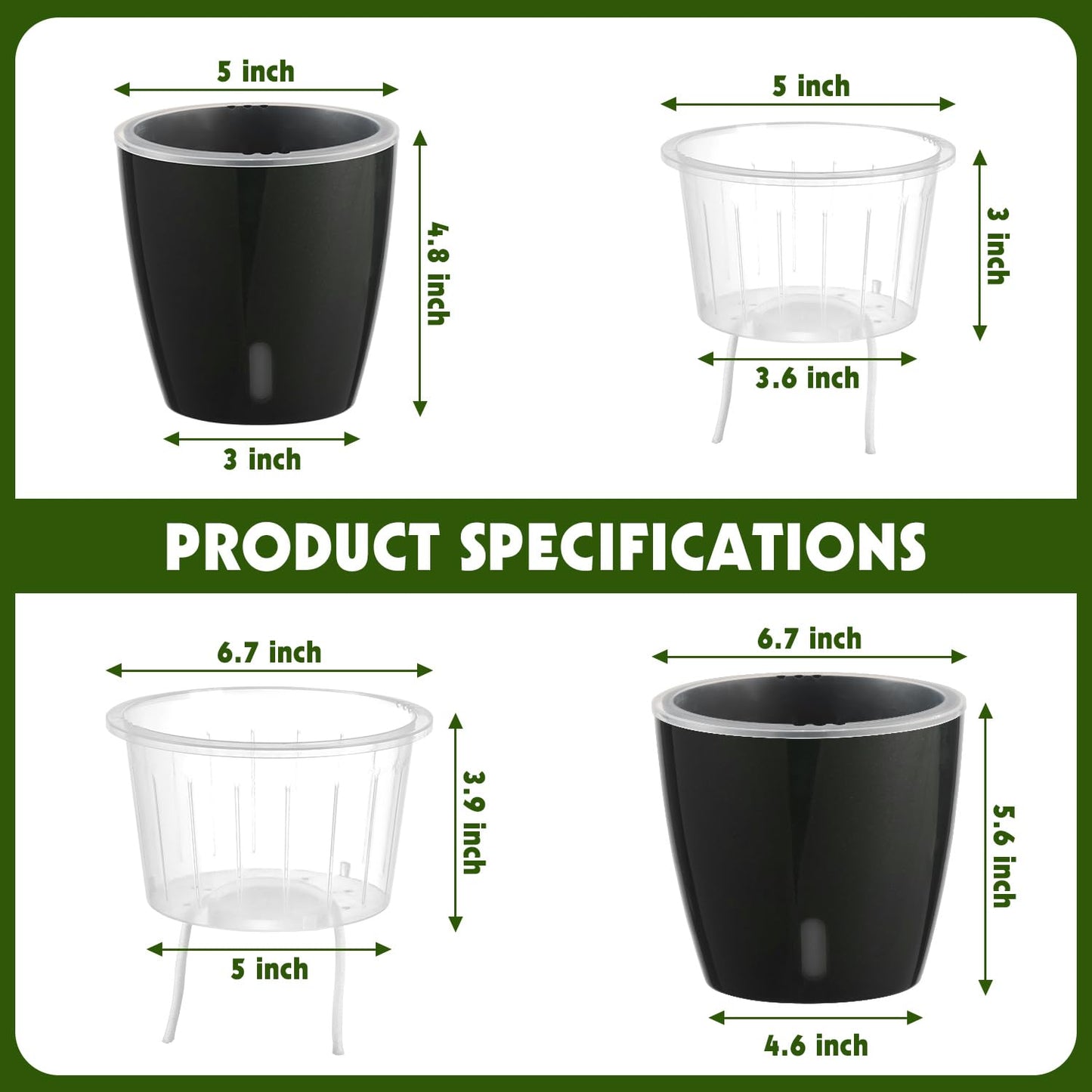 KvyusFlourish Self Watering Pots for Indoor Plants, 12-Pack 5'' Self Watering Planter with Drainage Holes, Small African Violet Pots with Water Indicator, Clear Wick Pot, White/Black/Blue/Rose Gold