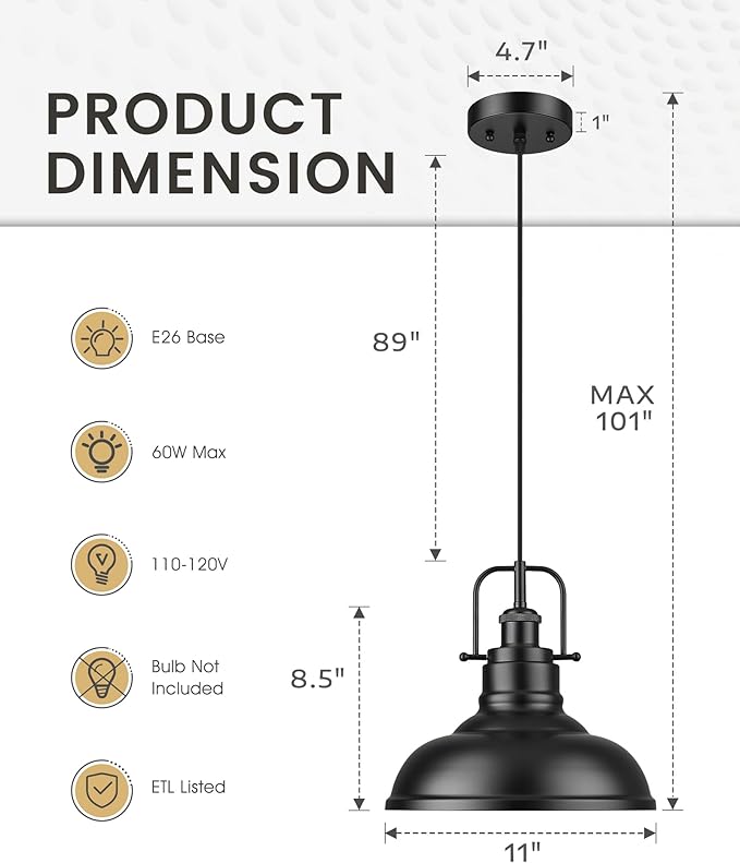 zeyu 2 Pack Modern Pendant Lights for Kitchen Island, Industrial Hanging Light Fixtures 11-Inch, Matte Black Finish, 016-1-2PK BK