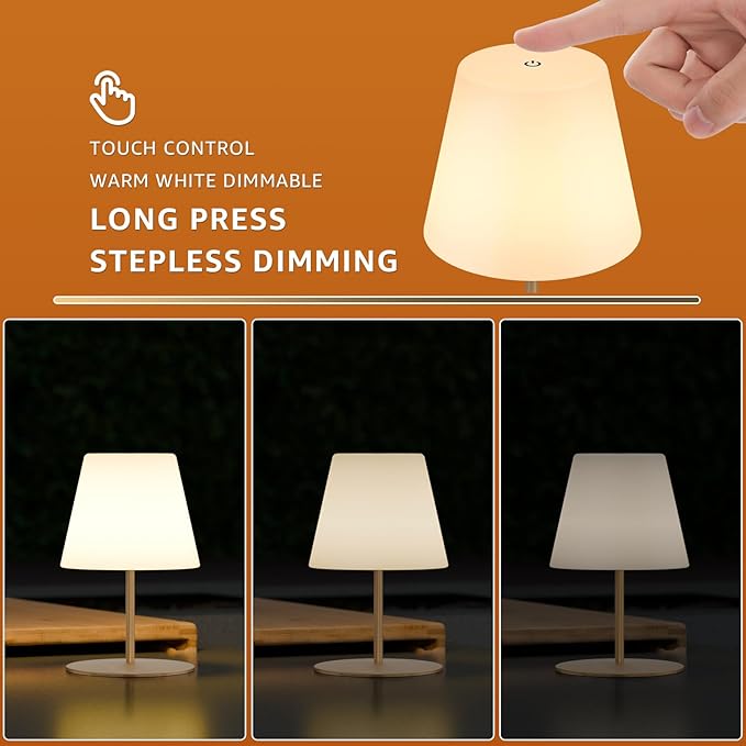 uuffoo 2 Pcs Shower Lamp Rechargeable Table Lamp, Cordless Desk Lamps Bathroom Lamp Touch Warm White and RGB IP44 Shower-Safe, USB-C Cable, Easily Portable for Bedroom Bathroom Balcony Patio (Gold)
