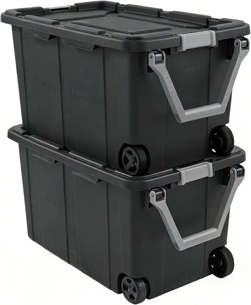 40 Gallon Storage Bins by [Brand Name] - Durable Tote with Lids & Wheels for Bedroom, Garage, Dorm Room | Black, 2 Count