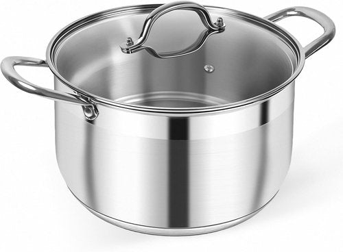 Kirecoo Stainless Steel Stock Pot - 8 Quart Heavy-Duty Induction Cookware with Visible Lid | Nonstick Design for Pasta, Soup, and Canning