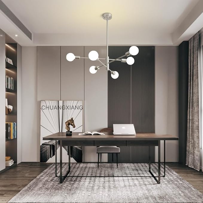 Sputnik Chandelier Modern Brushed Nickel Chandeliers 6-Light Mid Century Ceiling Lighting Fixture for Living Room, Kitchen, Bedroom, Dining Room, and Farmhouse (6-Light)