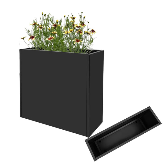 Metal Planter Box, 34*10*30In Rectangular Steel Planter Box with Water Bag and Gloves, Indoor &outdoor Metal Garden Box with Drainage Hole for Gardens, Courtyards, Balconies, Black (30 In Tall)