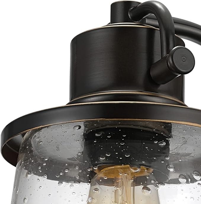 Globe Electric 44127 Charlie 1-Light Outdoor Indoor Wall Sconce, LED Bulb Included, Oil Rubbed Bronze, Clear Seeded Glass Shade, 500 Lumen