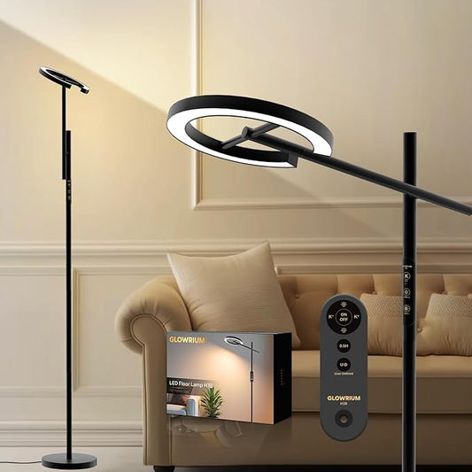 Light Therapy Lamp, 12000 LUX UV-Free Sunlight Lamp, Floor Lamp with Remote, Full Spectrum Sun Lamp, 4 Color Temps 2700-6500K & 7 Brightness & Timer LED Lamp for Living Room Bedroom Home Office, Black