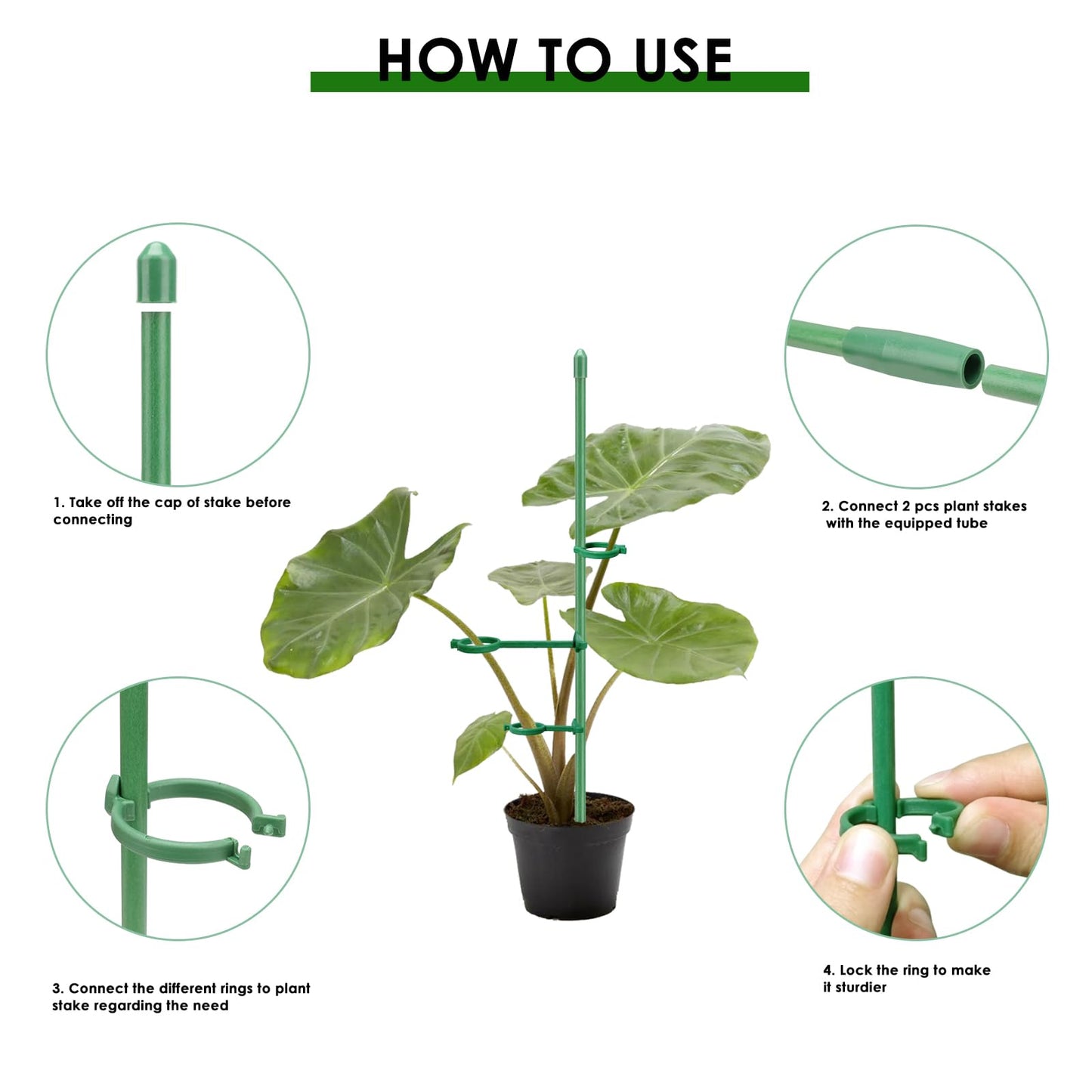 20 Set Plant Stakes 12 inch Extendable Plant Support Stakes with Adjustable Clips Rings, Flower Stem Plant Support Sticks for Indoor Outdoor Plants Stabilizer Garden Sticks for Orchid Rose Tomato
