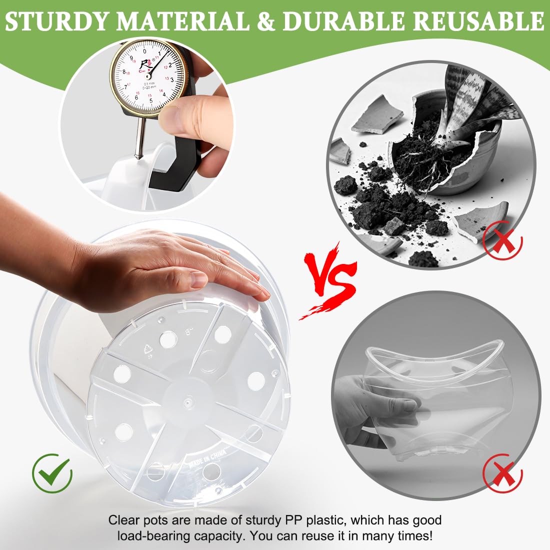 RooTrimmer 12 Pack 8 Inch Clear Plant Pots with Saucers, Transparent Plastic Nursery Pots with Drainage Hole, Sturdy Garden Planter Pots, Planting Starter Pots for Indoor Outdoor
