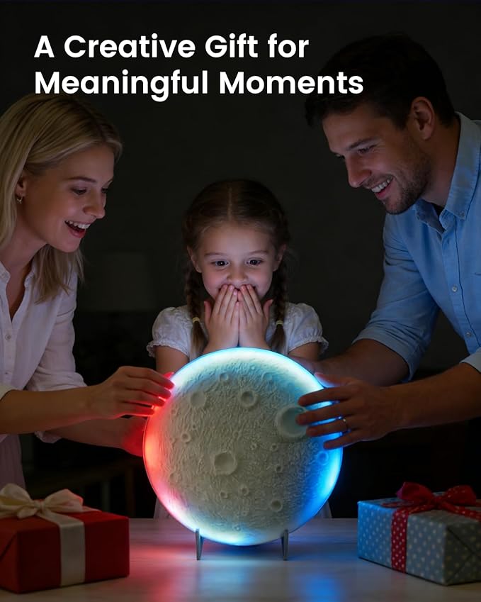 3D Moon Lamp – 3D Printed PLA Floating Moon, APP & Manual Control, RGB Music-Sync, Desktop & Wall-Mountable Night Light for Home, Kids, Party (Moon 8.6lnches)