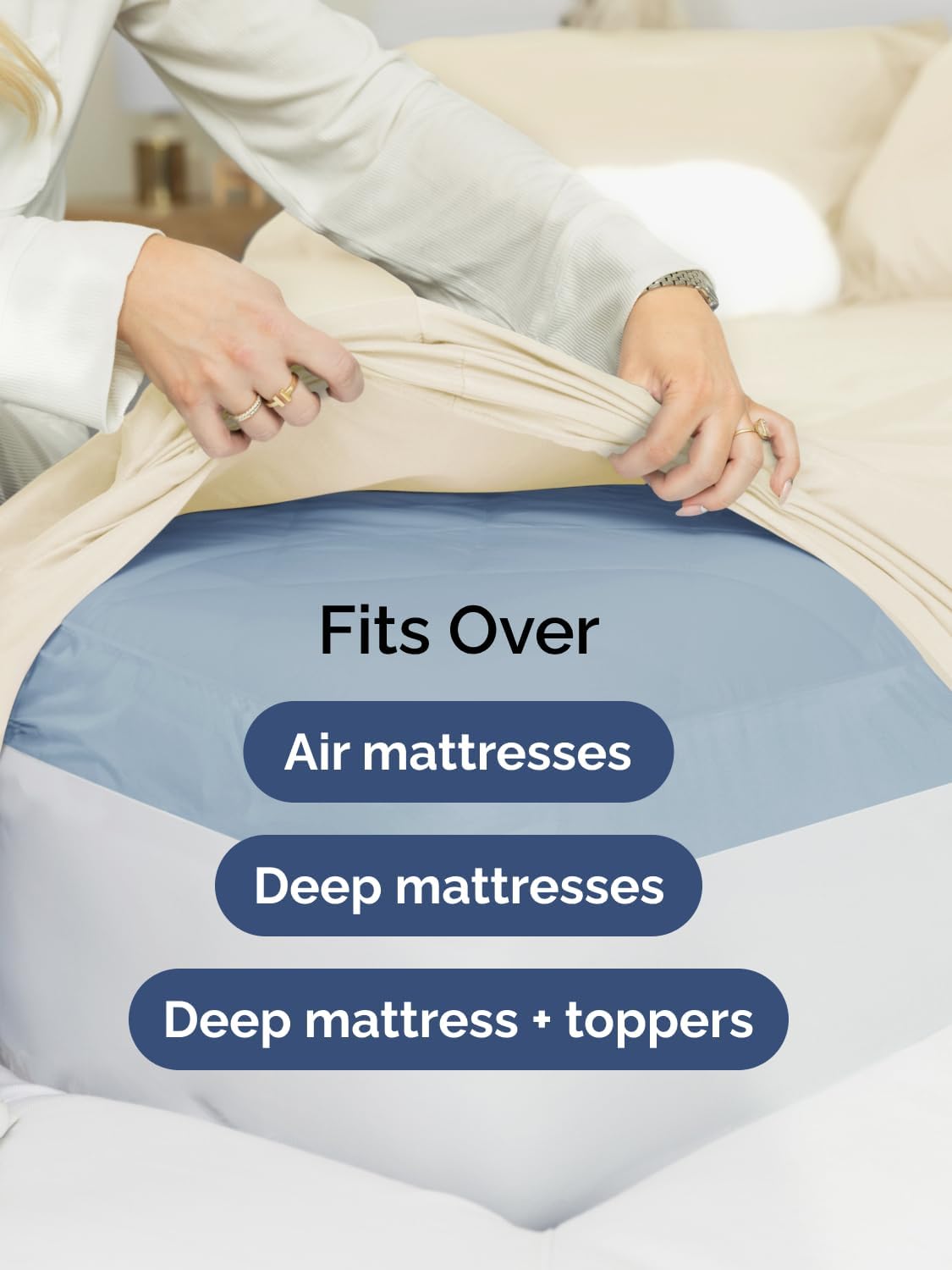 Skiennix Extra Deep King Sheet Set - 6-Piece Breathable Cooling Bedding - Soft, Wrinkle-Free Off White