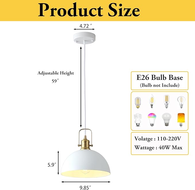 Pendant Lights Kitchen Island 3 Pack, White and Gold Dome Pendant Lighting, Ceiling Hanging Light for Kitchen Living Dining Room Restaurant Hallway Entrance