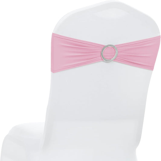 MDS Spandex Chair Sashes - Universal Fit Stretch Bands with Buckle Slider for Wedding Decor | Pink, Pack of 150