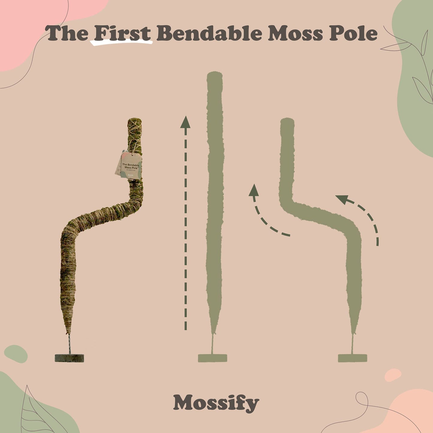 Mossify Bendable Moss Pole 42'' Monstera Plant Support for Climbing Indoor Plants - 100% Sustainably Farmed Moss Pole for Plants Indoor Growth - Flexible Handmade Sphagnum Plant Poles Support