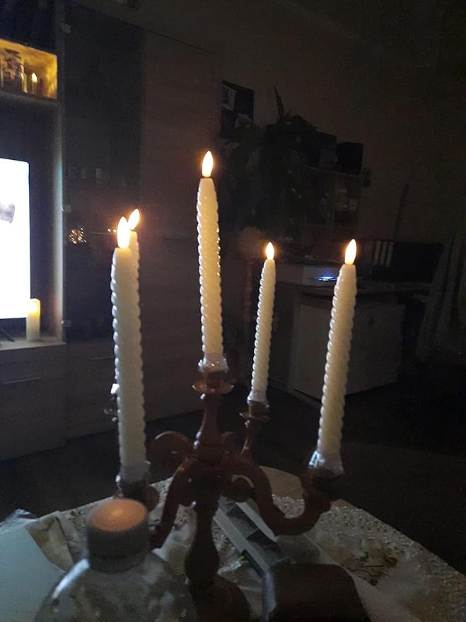 Flameless Taper Candles Flickering with Remote Timer, LED Taper Candles Battery Operated Warm 3D Wick Spiral 6 Pack Real Wax Home Birthday Decor 9.8" Ivory
