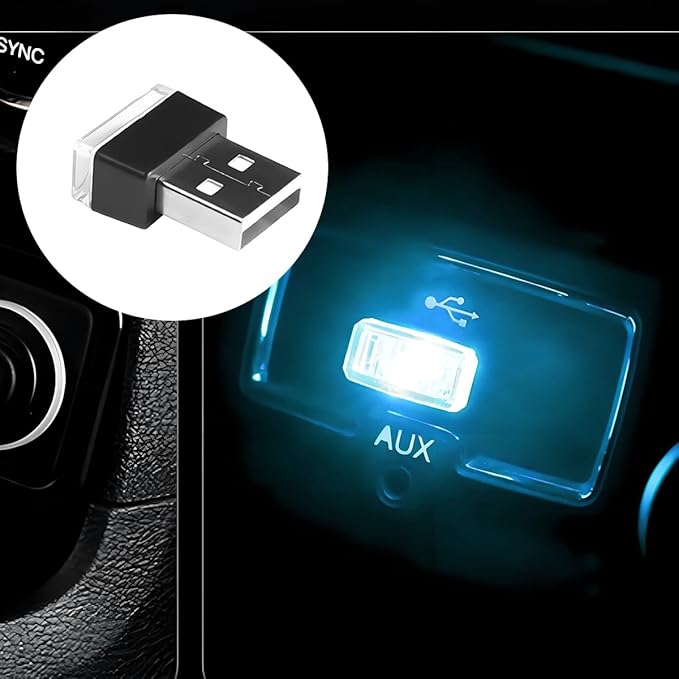 4PCS/Set USB LED Car Interior Atmosphere Lamp, Portable Mini Vehicle LED Night Light, Plug-in USB Interface Automotive Interior Ambient Lighting Kit Accessories, Universal Fit (Red+Ice Blue)