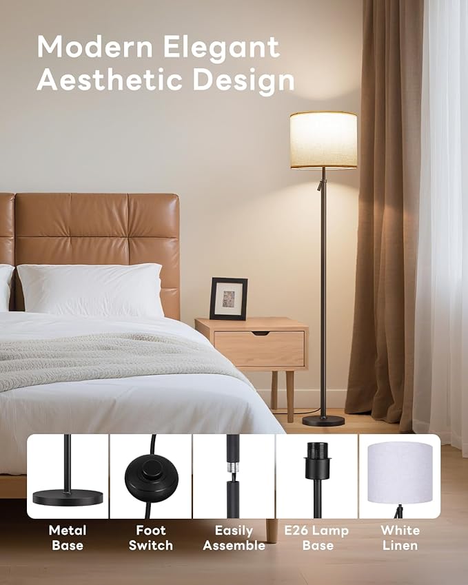 Floor Lamp for Living Room with RGBCW Color Changing Bulbs Dimmable, Adjustable Height Standing Lamp with Remote Control, 10W 1200 Lumen, Tall Lamp for Living Room, Bedroom, Office, Black