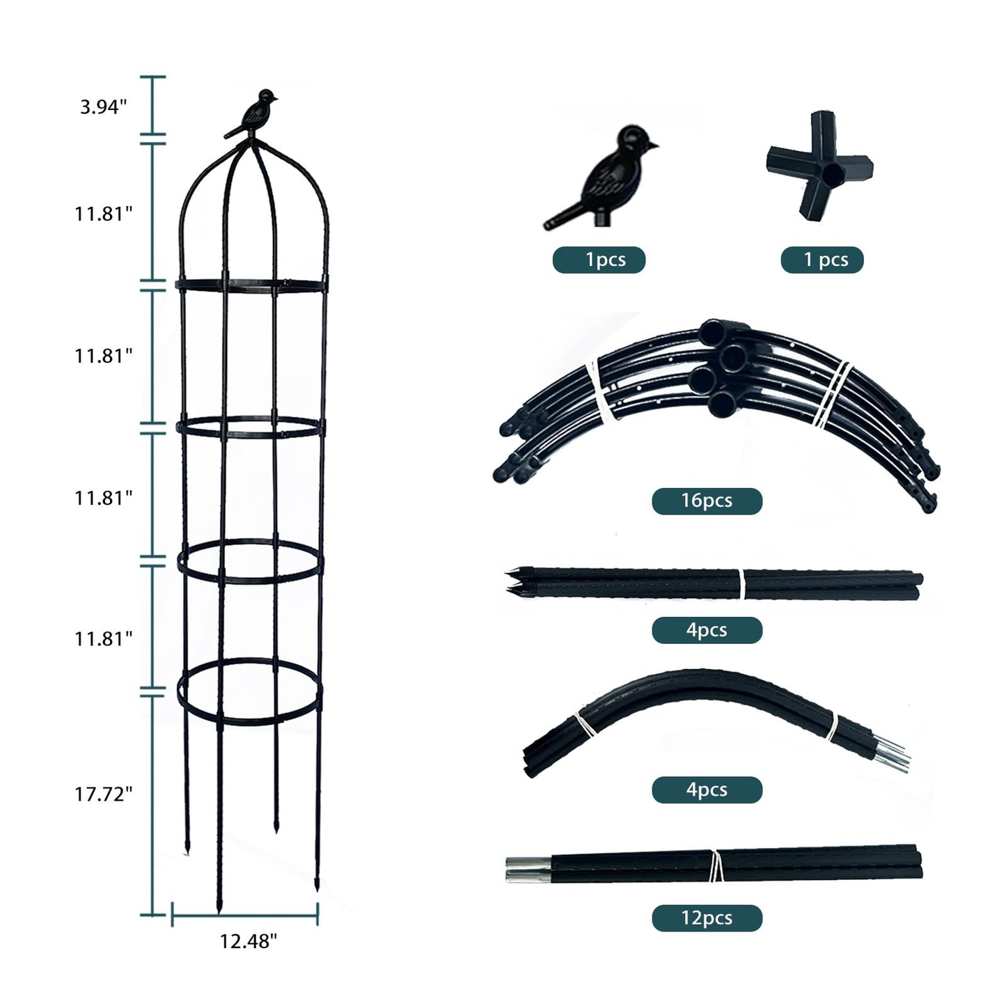 GreenGiggle 2 Pack Garden Obelisk Trellis for Climbing Plants Outdoor, Plant Trellis Garden Tower Trellis for Potted Plant Climbing, Flowers Vegetable Cucumber Trellis