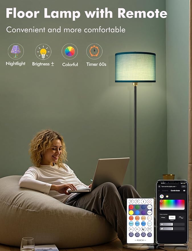 YHW Floor Lamps for Living Room Compatible with Alexa Google, Standing Lamp Tall Lamps for Living Room Bedroom Office Classroom Dorm Room. (Teal)