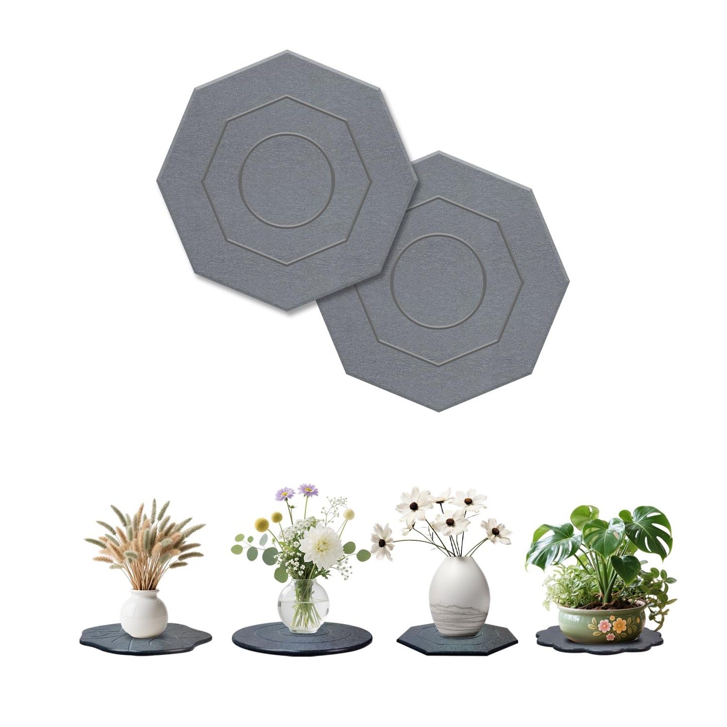 TBEECOZY Diatomaceous Earth Plant Saucer Instant Dry, 2 Pack 8 inch Super Absorbent Plant Trays for Pots, Plant Water Catcher Tray, Plant Drip & Drainage Tray for Indoor, Gray
