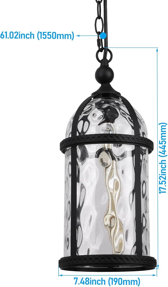 LEONLITE 18 Inch Outdoor Pendant Light, Industrial Style Outdoor Hanging Lights, Vintage Exterior Hanging Lantern, Max 60W E26 Base, Outside Chandelier Ceiling Light Fixture for Porch Entrance Foyer