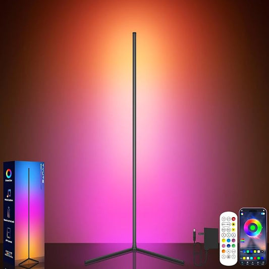 Corner Floor Lamp, Corner Lamp with App & Remote Control, Smart RGBIC Corner Light with 16 Million Colors & 68+ Scene, Music Sync, Timer Setting, Ambient Lighting for Living Room,Bedroom,Gaming Room
