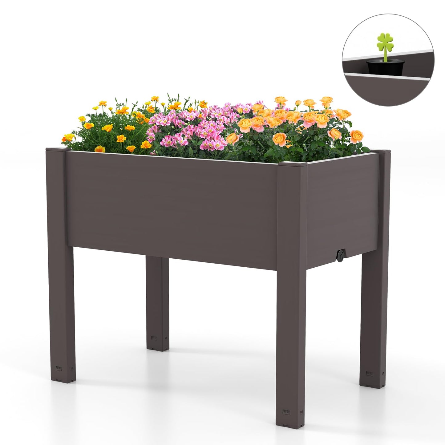 Toolsempire Raised Garden Bed Outdoor, Elevated Planter Boxes with Legs & Water Level Indicator, Garden Box Self-Watering Raised Beds for Gardening, Balcony & Deck (Coffee)