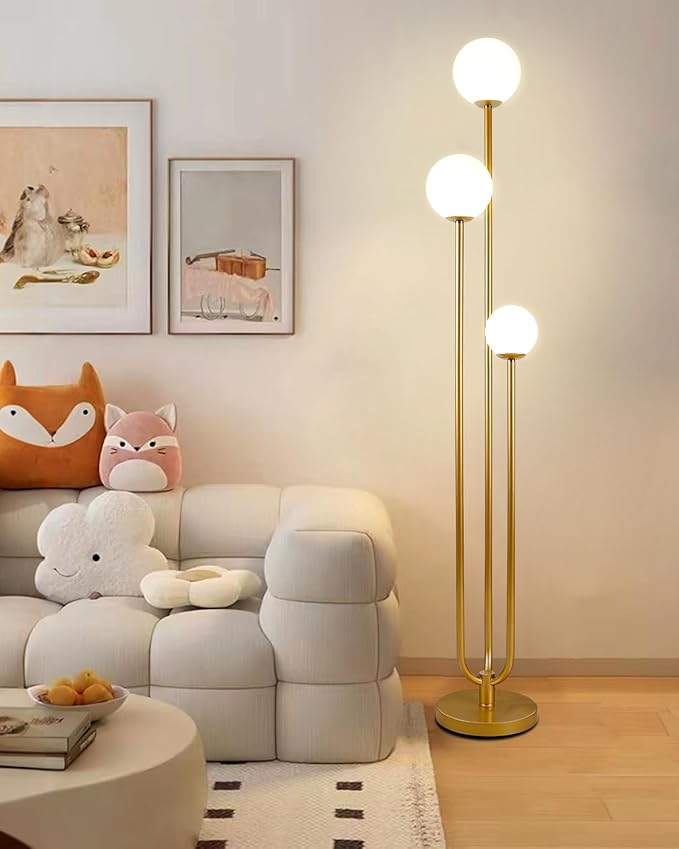 Lightdot Globe Floor Lamp for Living Room Mid Century Modern Floor Lamps with 3000K Warm White Bulbs Included, Unique Gold Tall Standing Lamps for Wedding/Party/Bedroom/Sofa Beside/Corner Decor
