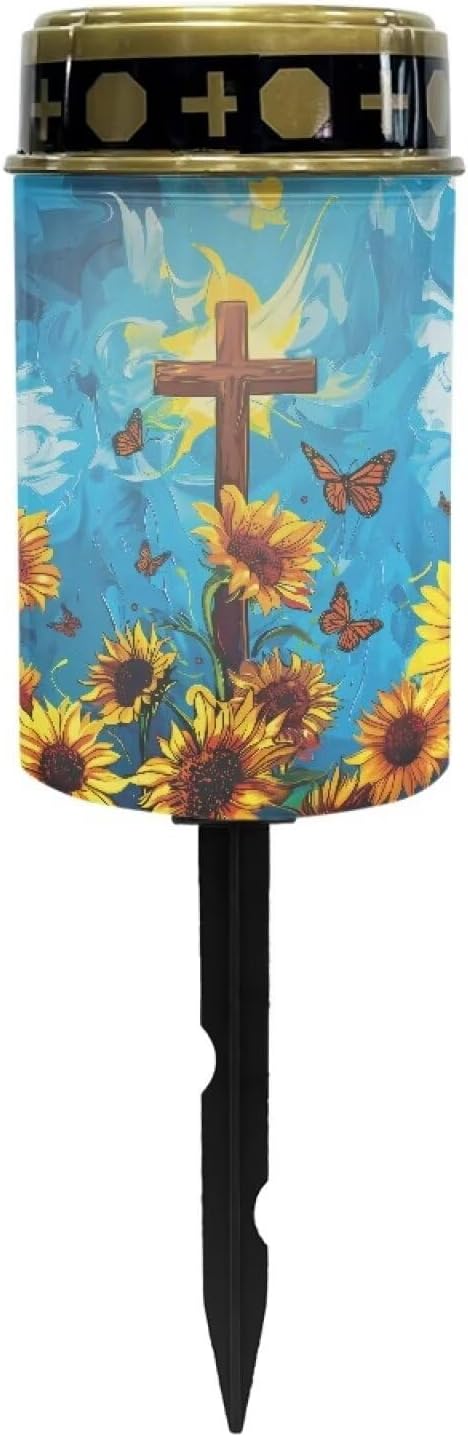 Light for Prayer Cemetery Sunflower Solar Lights for Grave Cemetery Candle Lamp Corss Grave Lights Garden Cemetery Decor Memorial