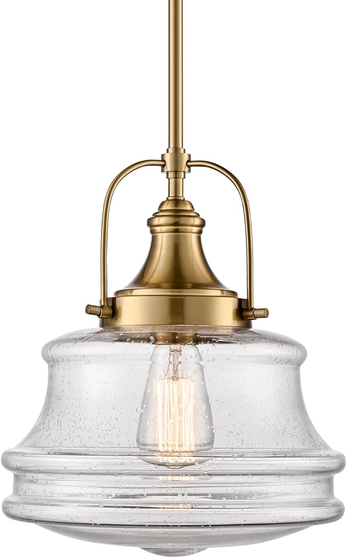 Modern Gold Kitchen Pendant Light Seeded Glass Shade-Rod Hanging Nautical Schoolhouse Dimmable Light for Dining Room Bathroom Hallway