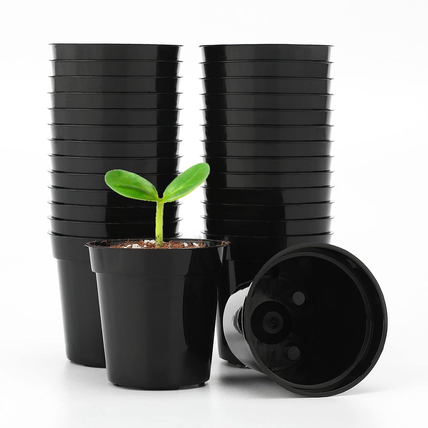 KINGLAKE GARDEN Small Black Plastic Pots,50 Packs 2 Inch Small Plant Pots with Drainage Holes,Mini Nursery Plastic Plant Planters for Succulents,Indoor Outdoor Plant