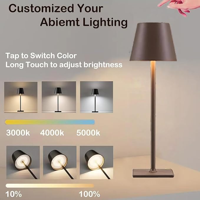 4 Pack Brown Cordless Table Lamps-Wireless Rechargeable Lamps Bulk of 4,Waterproof Outdoor Table Lamp for Patio/Restaurant/Dinner Dining Tabletop Lights/Kitchen,Multiple Battery Operated Lamps