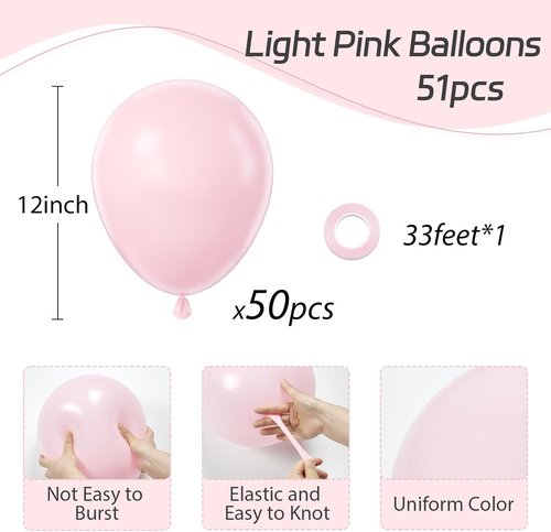Awenztech 12-Inch Light Pink Balloons | 50-Pack Pastel Latex Balloons for Parties & Celebrations