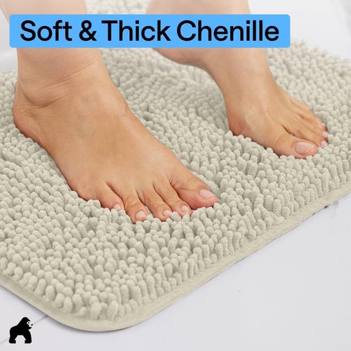 GORILLA GRIP Bath Rug Mat - Thick Absorbent Chenille | Quick-Dry Microfiber, 44x26, Dusty Cloud