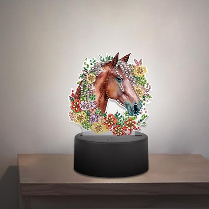 Garland Horse Diamond Art Painting Night Light,Diamond Art Painting Kits Desktop Touch Lamp Ornaments for Tabletop Decor Diamond Art Accessories for Adult Beginner Bedrooms Living Room
