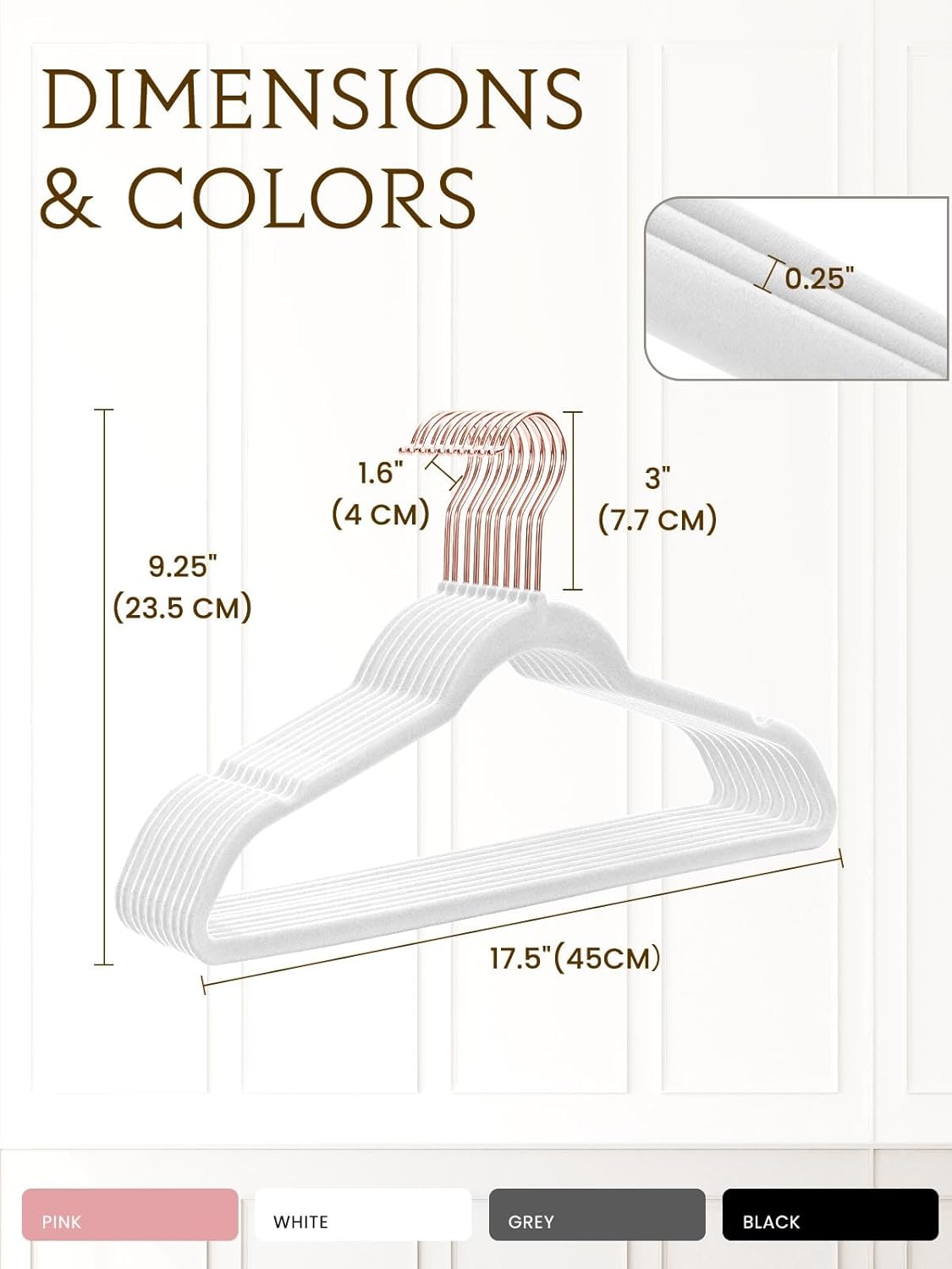 Smartor Velvet Hangers - 50 Pack Non-Slip Heavy Duty Felt Hangers with 360° Rotating Rose Gold Hook | Slim Space-Saving Closet Organizer