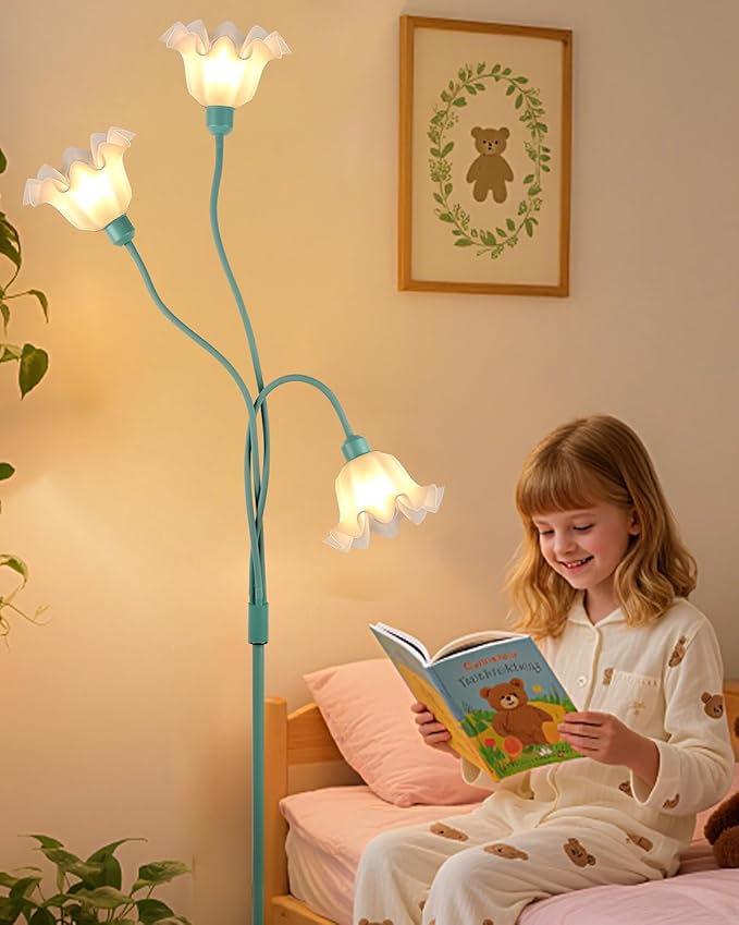 Lightdot Flower Floor Lamp for Living Room Modern Tree Floor Lamp with DIY Branch Goosenecks, Spring Green 3-Light Standing Lamp with Bulb Included for Bedroom/Kids Room/Sofa Beside/Corner Decor
