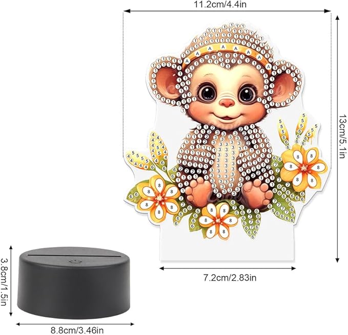 Monkey Diamond Art Painting Night Light,Diamond Art Painting Kits Desktop Touch Lamp Ornaments for Tabletop Decor Diamond Art Accessories for Adult Beginner Bedrooms Living Room