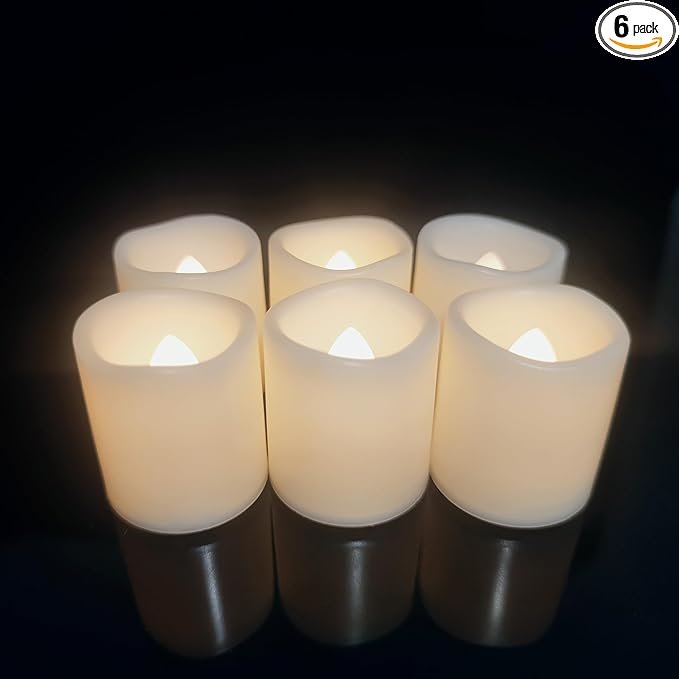 6 Pack Flameless Votive Candles Flickering Electric Fake Candles LED Battery Operated Tea Lights for Home Wedding Decor Party Table Halloween Christmas Decorations, Warm White Glow