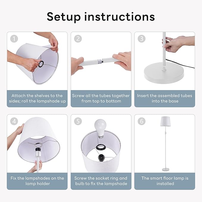 Smart Floor Lamp with RGBCW Color Change Bulb, Compatible with Alexa, Siri, Google Voice & App Control, Standing Lamp with Linen Shade, Tall Lamp for Living Room, Bedroom, Office,White