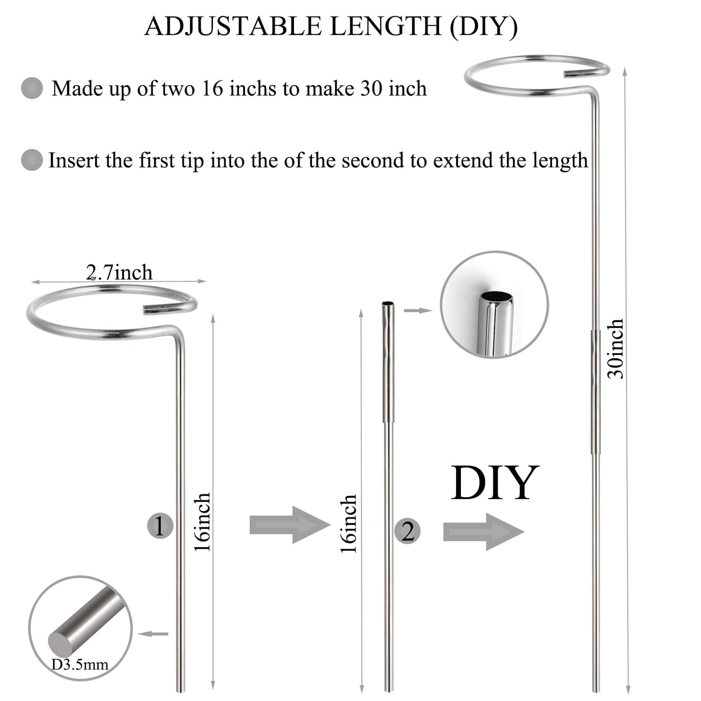 30 or 16 Inch Plant Stakes for Flowers - 10 Pcs, Stainless Steel Garden Tall Single Stem Support Stake Plant Cage Support Rings for Amaryllis Tomatoes Peony Lily Rose Narcissus (10, 1.6, Pounds)