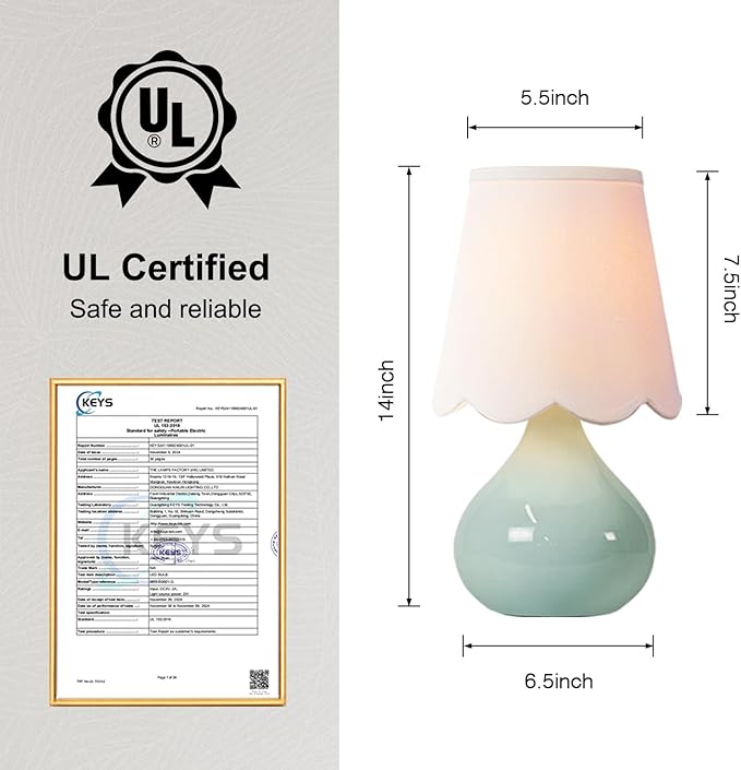 14''H Cordless LED Ambient Table Lamp, Rechargeable Ceramic Bedside Lamp with 3-Level Dimmable Soft Lighting, Linen Shade, Cozy Room Decor for Teens (Green)