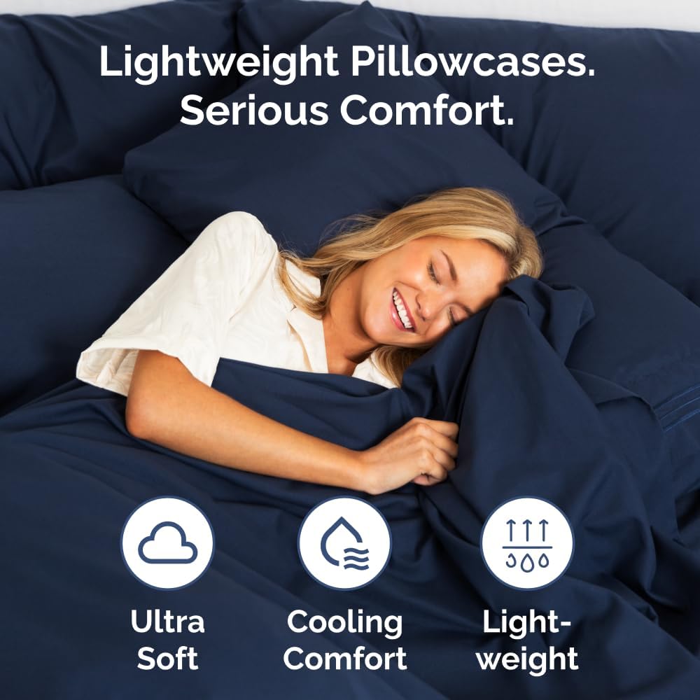 Skiennix Body Pillowcases Set of 4 | Soft, Breathable 20x54 Long Pillow Covers - Navy Blue, Machine Washable