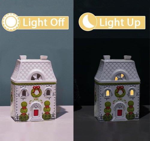 Cynkeyee Village House Christmas Decorations - 6-Inch White Ceramic Décor with Lights for Indoor Tabletop
