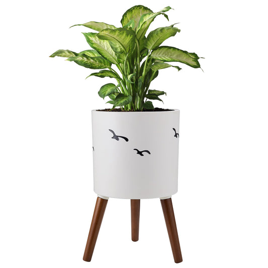 naclto 12 Inch Planter Pot with Stand,Large Modern Plant Pot for Indoor Plants,Flower Pot Indoor Outdoor with Drainage for Home Garden Patio, White and Black