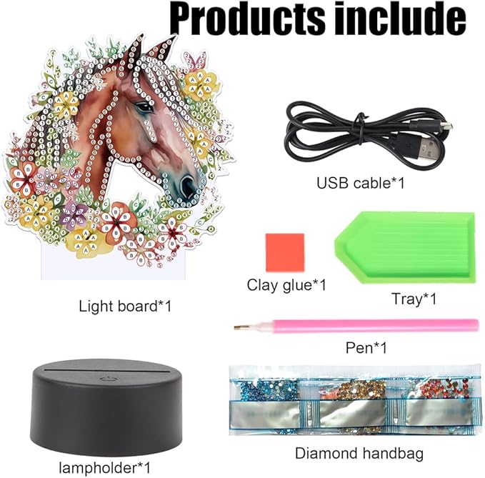 Garland Horse Diamond Art Painting Night Light,Diamond Art Painting Kits Desktop Touch Lamp Ornaments for Tabletop Decor Diamond Art Accessories for Adult Beginner Bedrooms Living Room