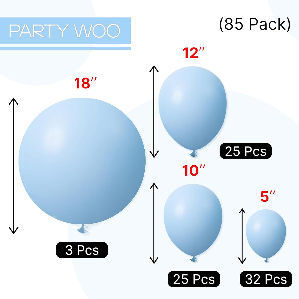 PartyWoo Light Blue Balloon Arch Kit - 85 Pcs in Various Sizes for Graduation, Baby Shower & Birthday Decor